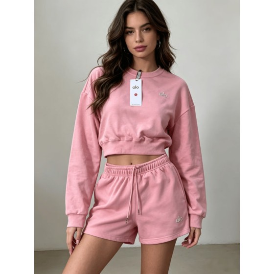 Women's ALO Short Crew Neck Suit (Pink)